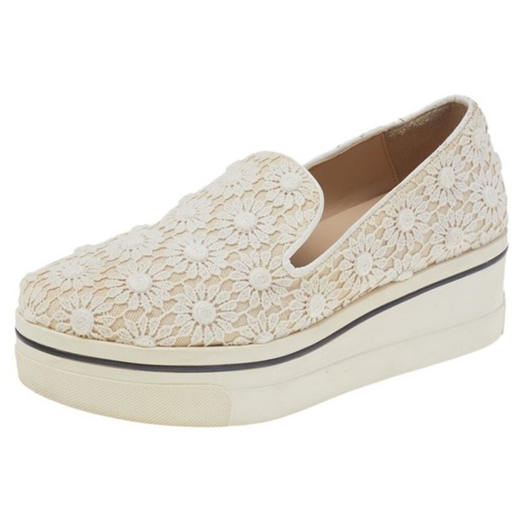 Stella Mccartney Cream Floral-Lace Slip On Sneakers - Picture 1 of 2